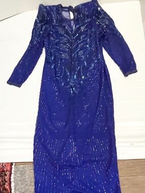 SCALA Blue Beaded Sequin Maxi Dress Sz L Exquisite